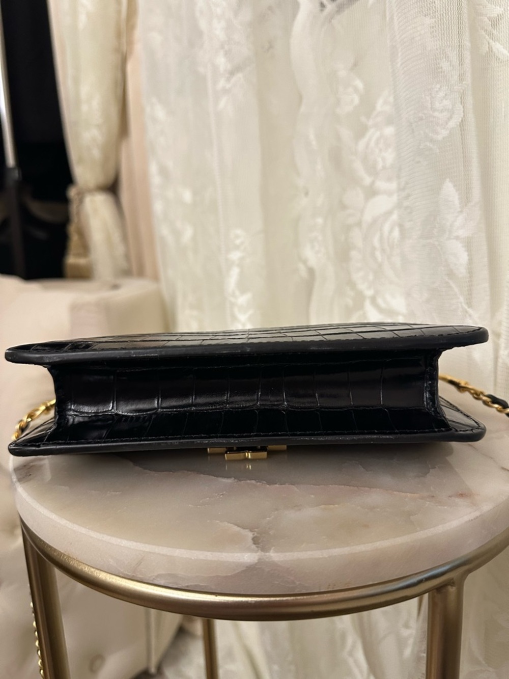 Tory Burch Black Croc-Embossed Crossbody with Gold Logo - Picture 4 of 6